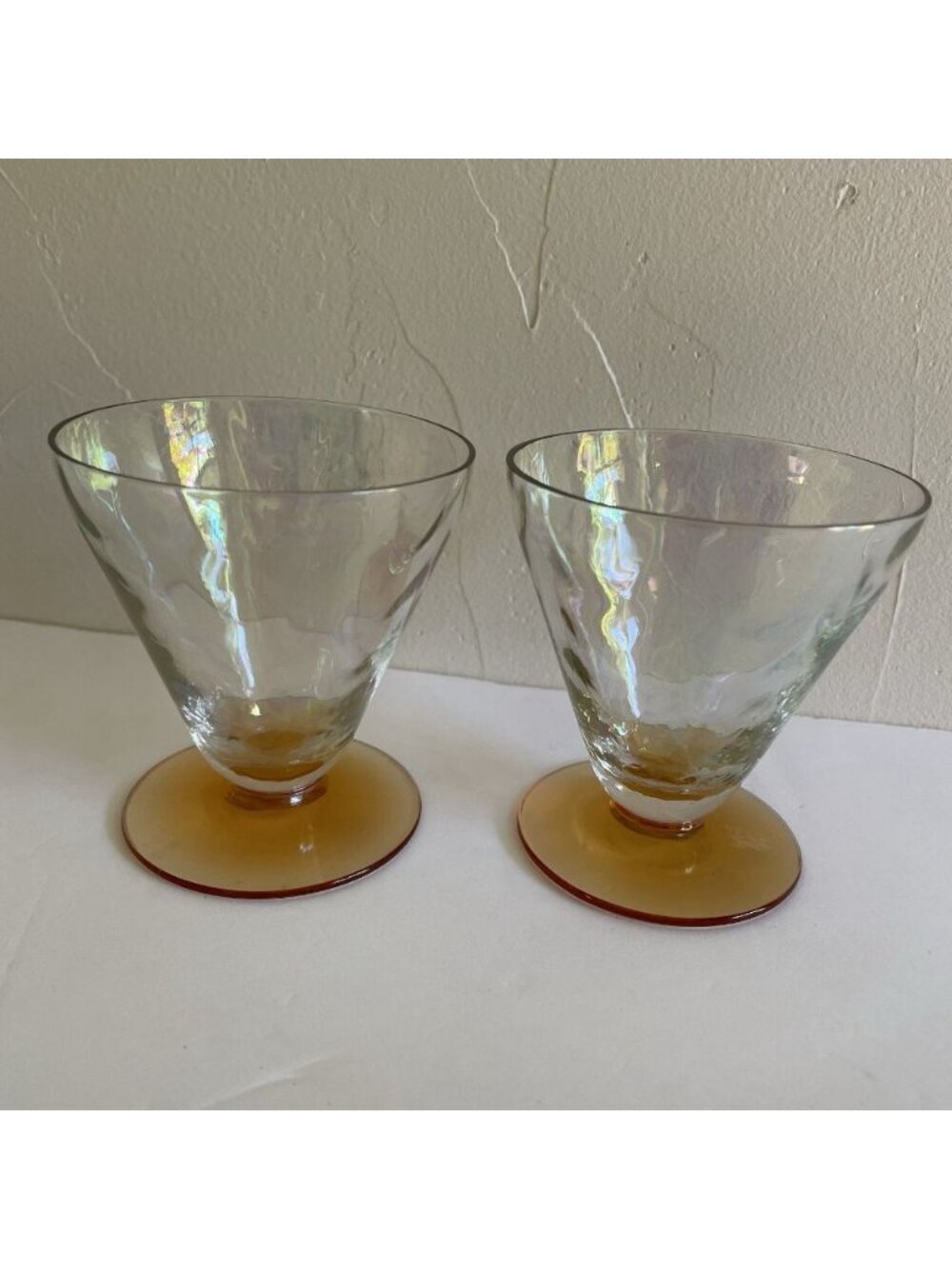Fostoria June Amber Small Footed Glasses Set Of 2 Fruit Cocktail Iridescent